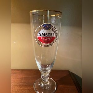 Set Of 2 AMSTEL LIGHT stemmed PREMIUM LAGER GOLD RIM PILSNER 33cl
